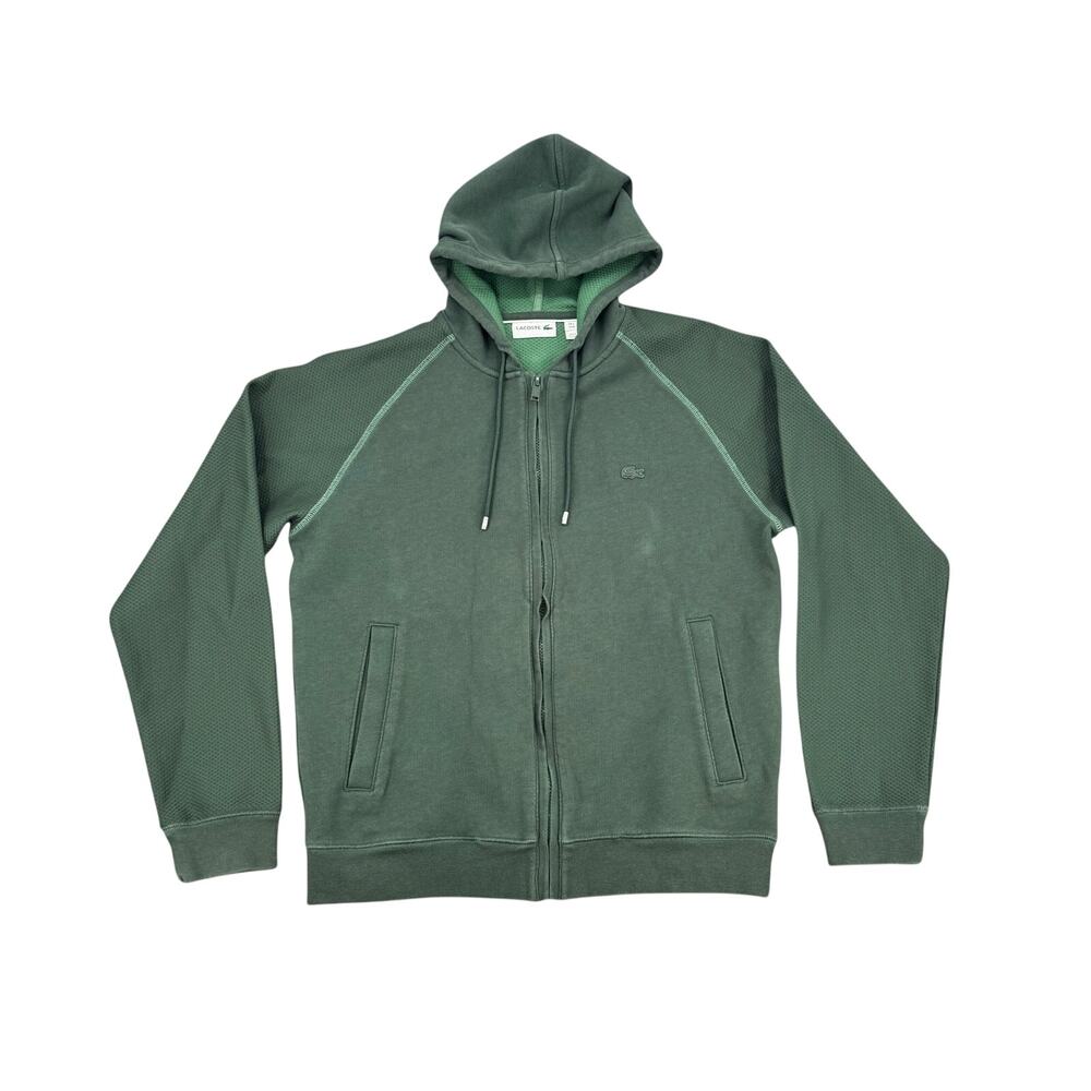 Lacoste Full Zip Hoodie Green Men's Mesh Raglan Croc Green Medium